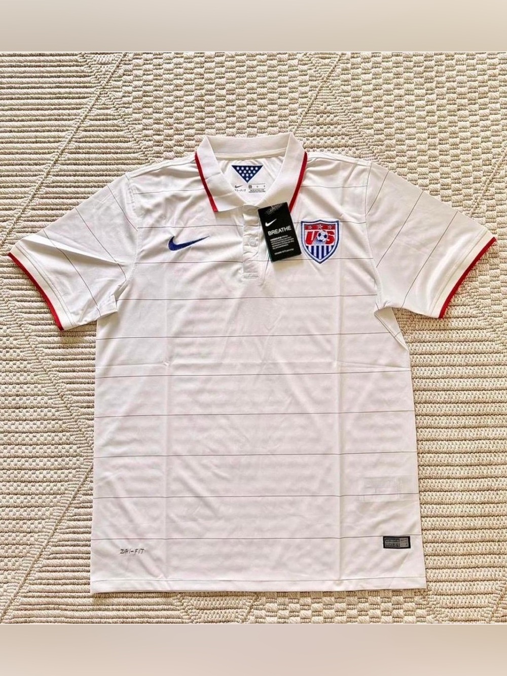 Nike White US Soccer Polo with Blue Swoosh and Red Trim